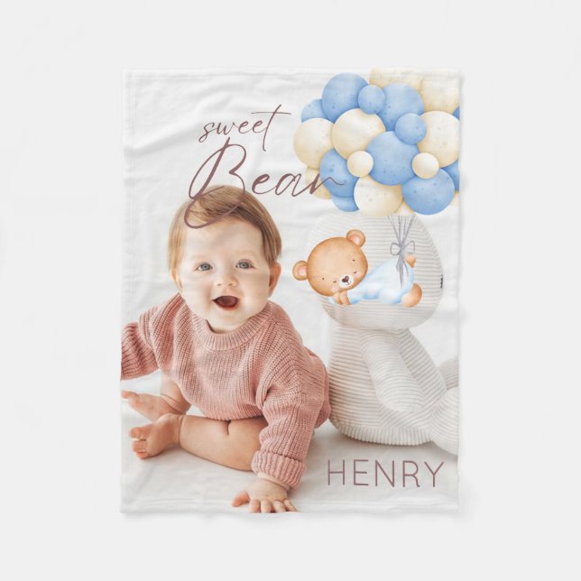 Couverture Polaire Woodland Bear Boy 1er Anniversaire Party Pastel Ph (Devant)