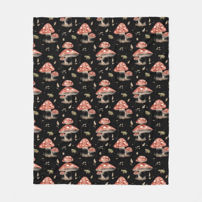 Couverture Polaire Woodland Frogs & Fly Agaric Mushrooms Watercolor (Devant)