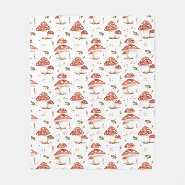 Couverture Polaire Woodland Frogs & Fly Agaric Mushrooms Watercolor (Devant)