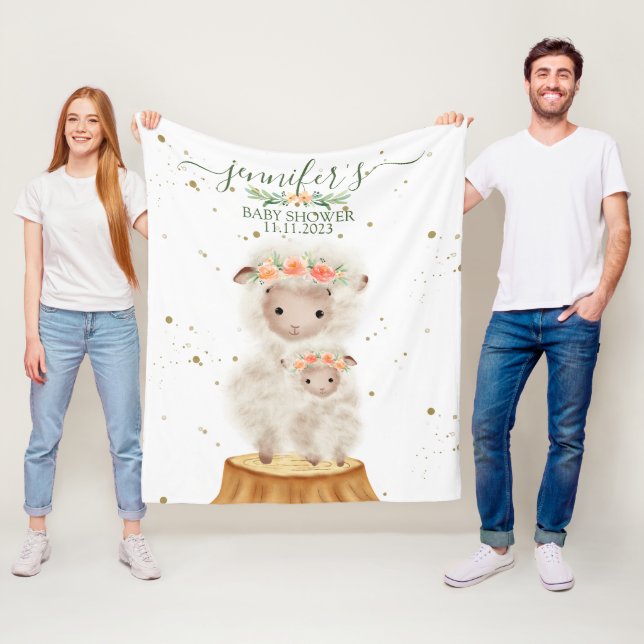 Couverture Polaire Woodland Sheep Animal Baby Shower Family (En situation)