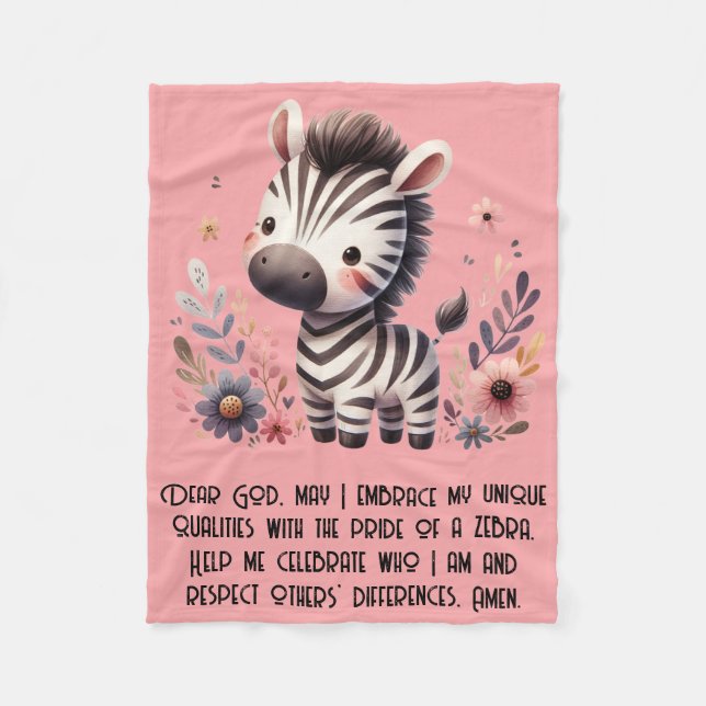Couverture Polaire Woodland Zebra Kids Prière chrétienne sur rose | (Devant)