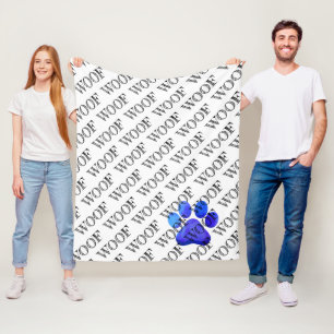 Couverture Polaire Woof Typographie Empreinte de patte bleu moderne c