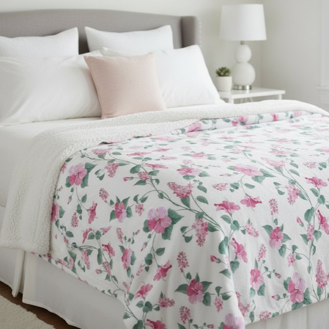 Couverture Polaire wool blanket, floral print blanket, pink blanket (Créateur téléchargé)