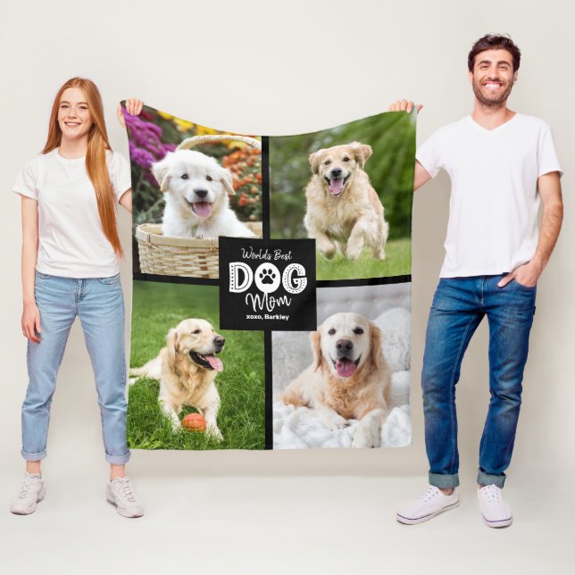 Couverture Polaire World’s Best Dog Mom 4 Photo on Black Bold Custom (En situation)