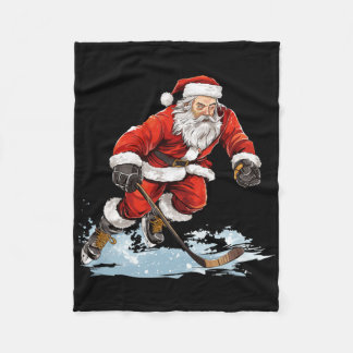 Couverture Polaire Xmas Holiday Fun Santa Playing Ice Hockey Christma