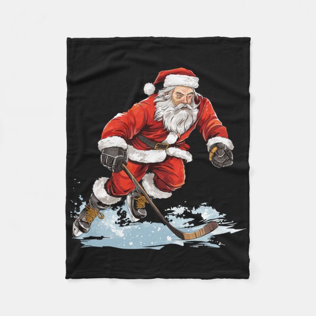 Couverture Polaire Xmas Holiday Fun Santa Playing Ice Hockey Christma (Devant)