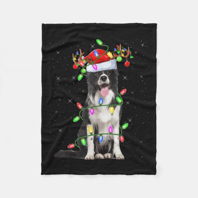 Couverture Polaire Xmas Holiday Lighting Santa Border Collie Dog Chri (Devant)