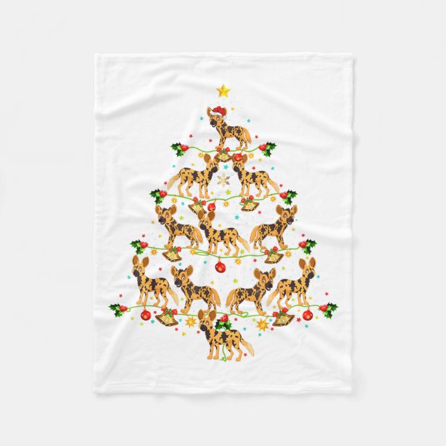 Couverture Polaire Xmas Lighting Santa African Wild Dog Christmas Tre (Devant)