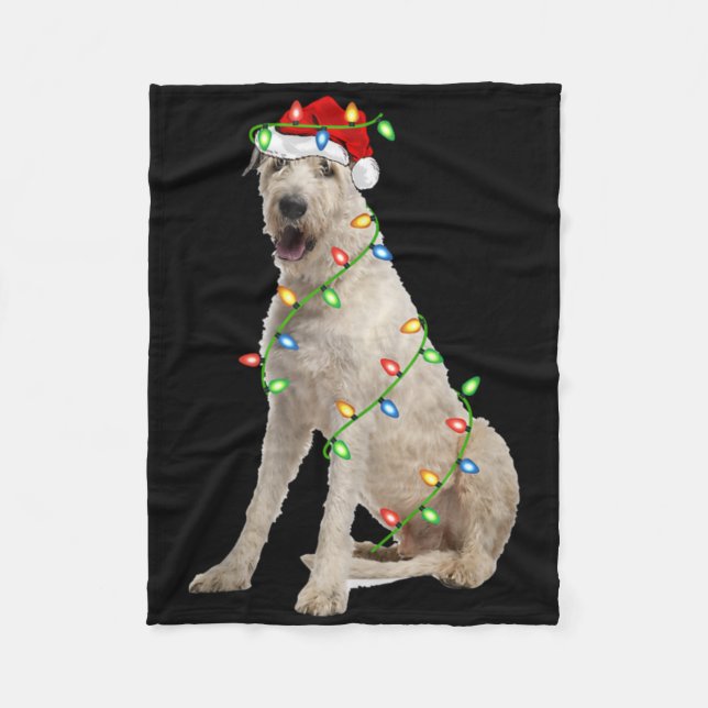 Couverture Polaire Xmas Lights Santa Hat Irish Wolfhound Dog Christma (Devant)