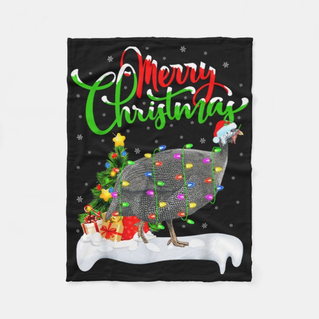 Couverture Polaire Xmas Lights Tree Santa Guinea Fowl Bird Merry Chri (Devant)