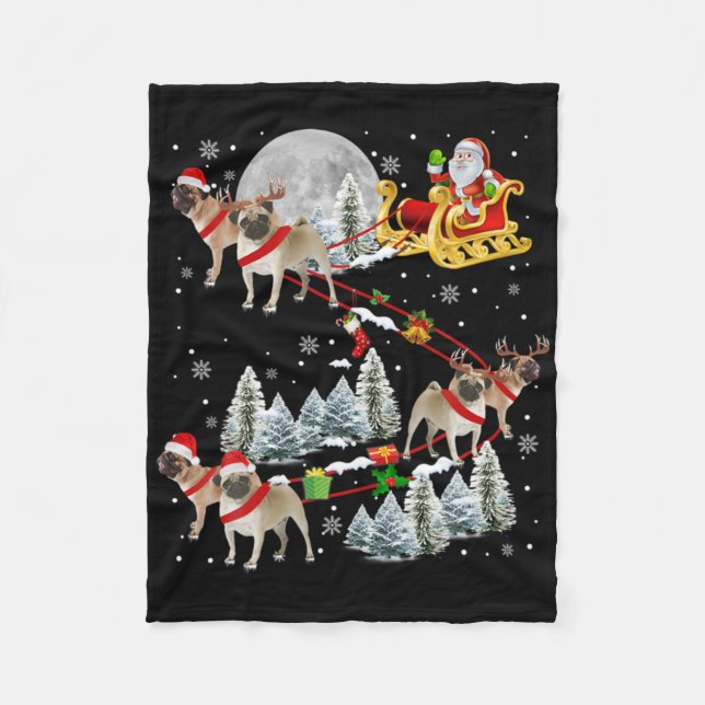 Couverture Polaire Xmas Pug Sledge Christmas Sledge Santa Dog  (Devant)