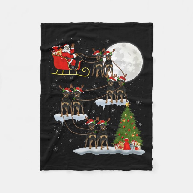 Couverture Polaire Xmas Tree Lights Funny Santa Riding Rottweiler Dog (Devant)