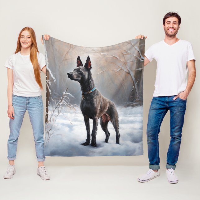 Couverture Polaire Xoloitzcuintli Qu'il neige Noël (En situation)
