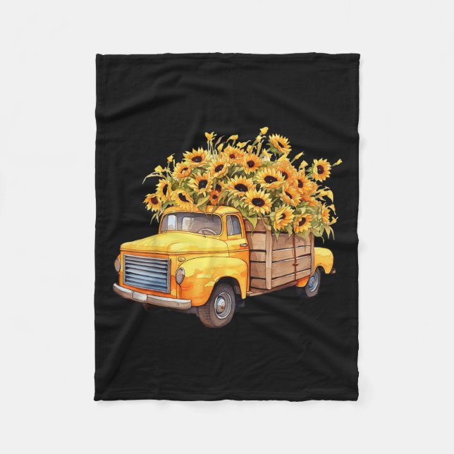 Couverture Polaire Yellow Ckup Truck Sunflower Autumn Halloween Thank (Devant)