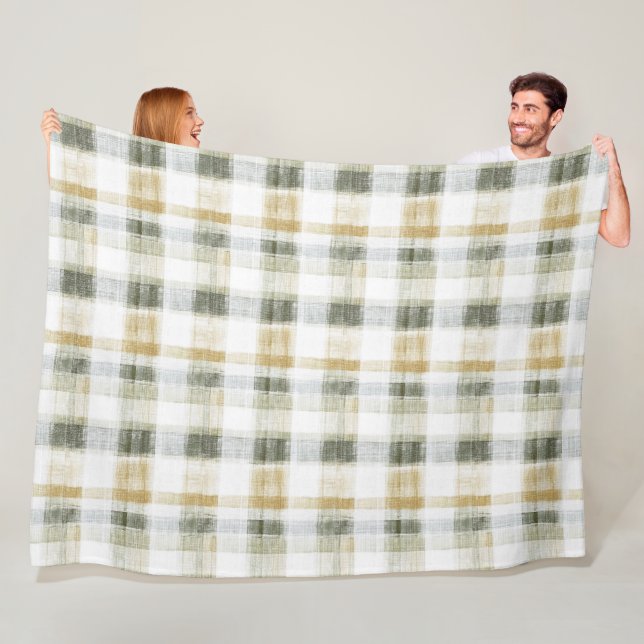 Couverture Polaire Yellow Green White Plaid Stripes (En situation)