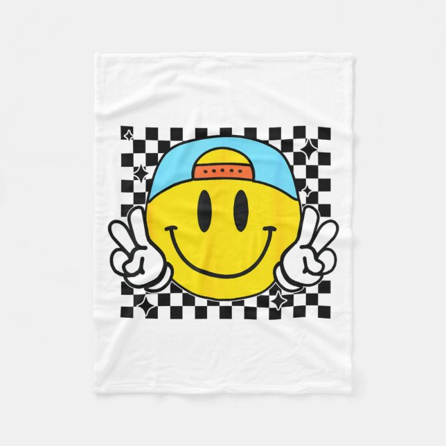 Couverture Polaire Yellow Smile Face Cute Checkered Peace Smiling Hap (Devant)