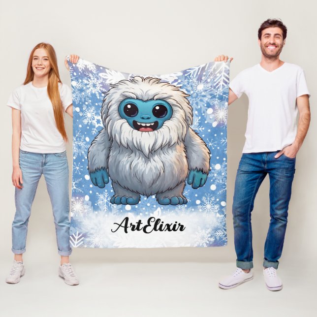 Couverture Polaire Yeti Standing Cute Kawaii Snowflakes Imprimer (En situation)