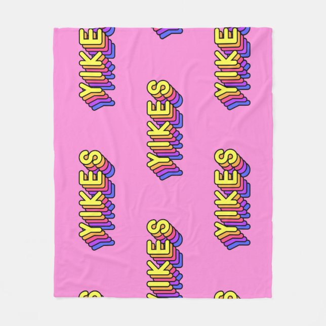 Couverture Polaire Yikes Mots : Papier Peint Vintage Rose. (Devant)