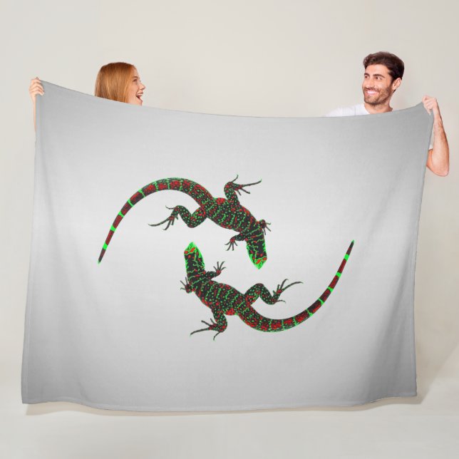 Couverture Polaire Yin Yang Lizards Argent (En situation)