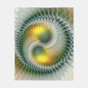 Couverture Polaire Yin Yang Vert Jaune Abstrait coloré Fractal