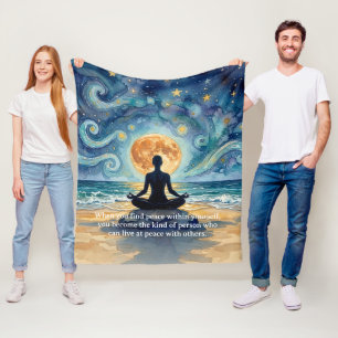 Couverture Polaire Yoga Méditation Ciel Nocturne Étoilé Lune Océan Ci