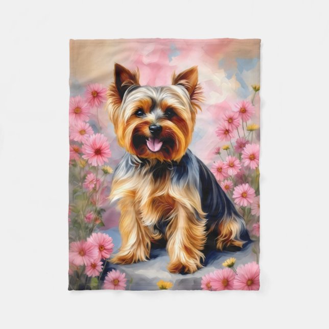 Couverture Polaire Yorkie Dog Flower (Devant)