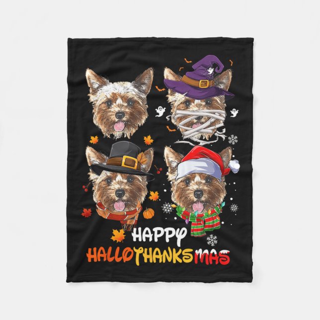 Couverture Polaire Yorkshire Chien Hallothanksmas Halloween Thanksgiv (Devant)