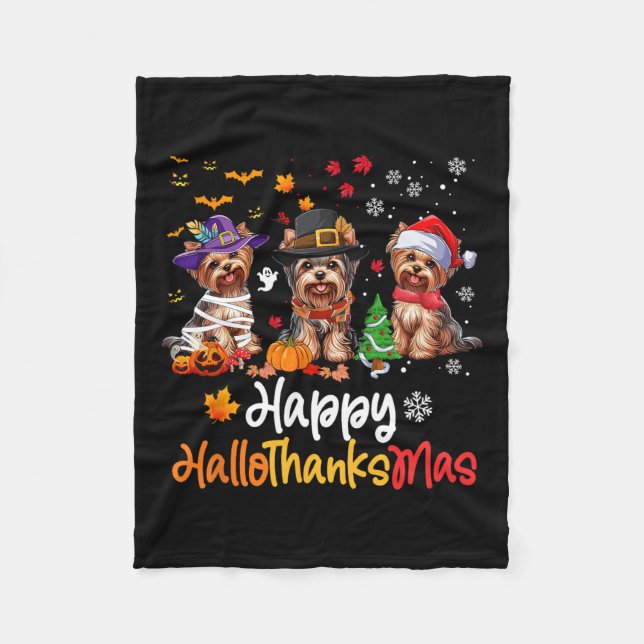 Couverture Polaire Yorkshire Chien Halloween Noël Hallomerci Hallomer (Devant)