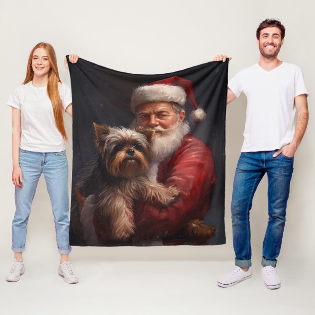 Couverture Polaire Yorkshire Terrier Père Noël Noël Fête (En situation)
