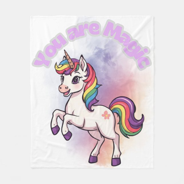 Couverture Polaire You Are Magic – Süßes Einhorn mit Regenbogenmähne (Devant)