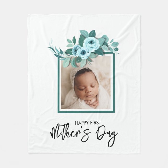 Couverture Polaire Your First Mother's Day Rose Greenery Photo (Devant)