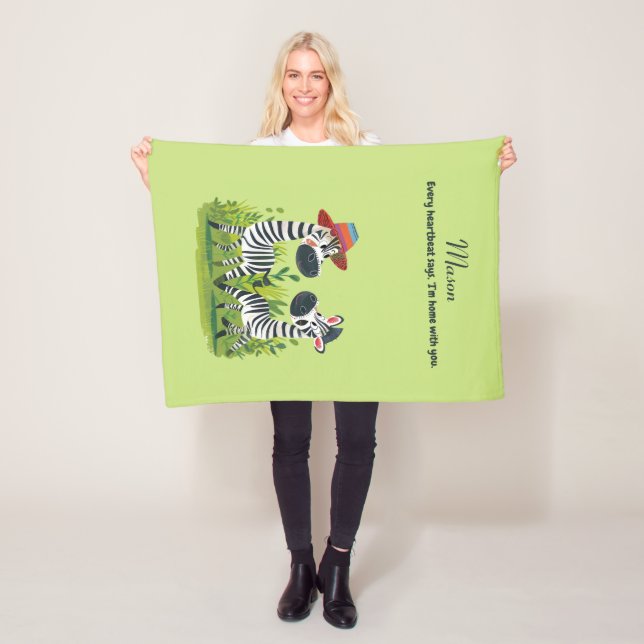 Couverture Polaire Zebra Twins in in the Wild et nom personnalisé (En situation)