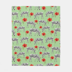 Couverture Polaire Zèbres parmi les fleurs d'Hibiscus
