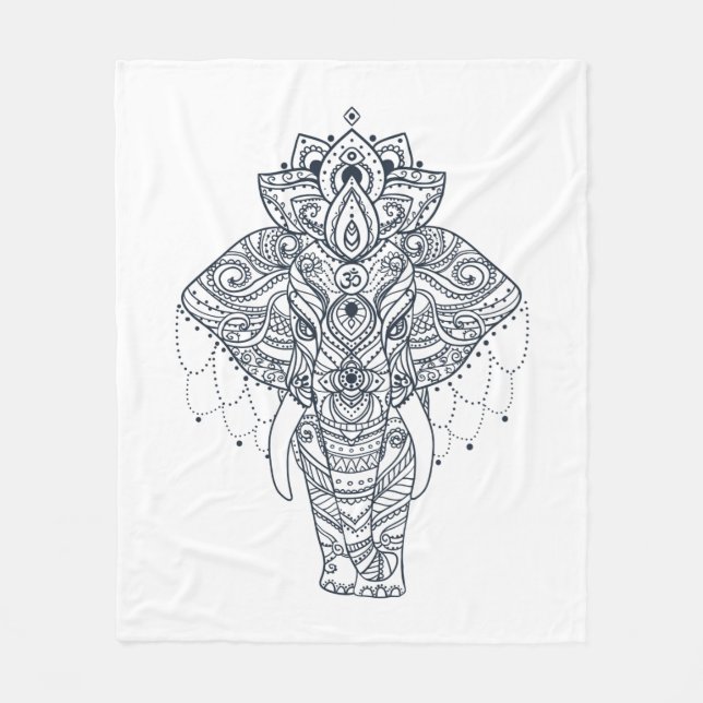 Couverture Polaire Zentangle a inspiré l'éléphant (Devant)