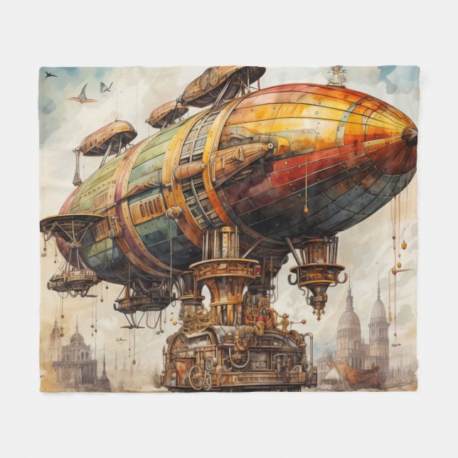 Couverture Polaire Zeppelin Steampunk vintage (1) (Devant (Horizontal))
