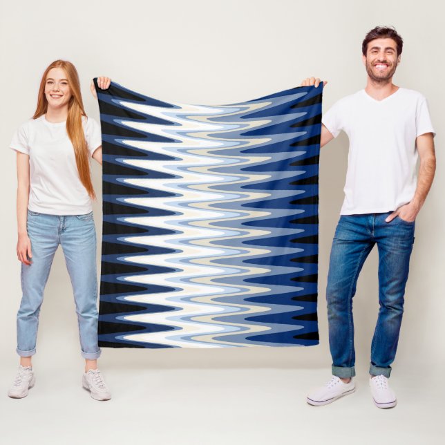 Couverture Polaire Zig Zag Bleu noir blanc gris beige Motif (En situation)