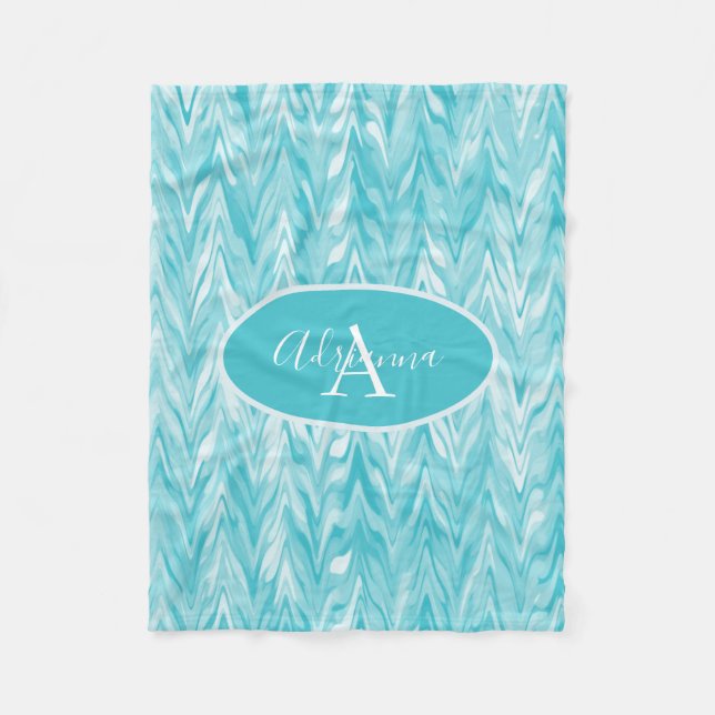 Couverture Polaire Zigzag bleu et blanc (Devant)