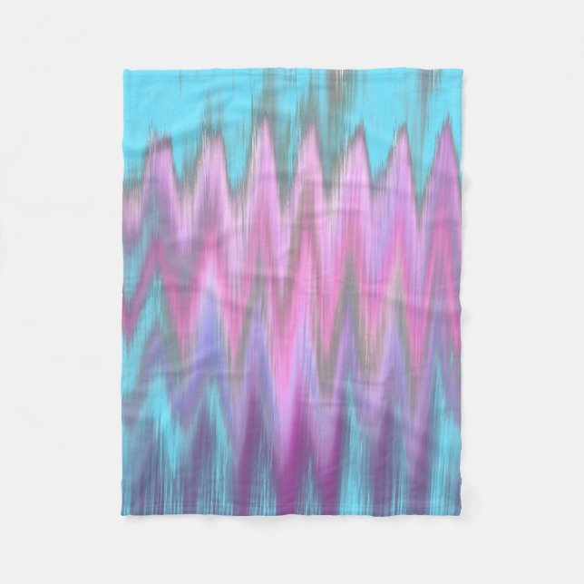 Couverture Polaire Zigzag Girly turquoise rose abstrait d'Ikat (Devant)
