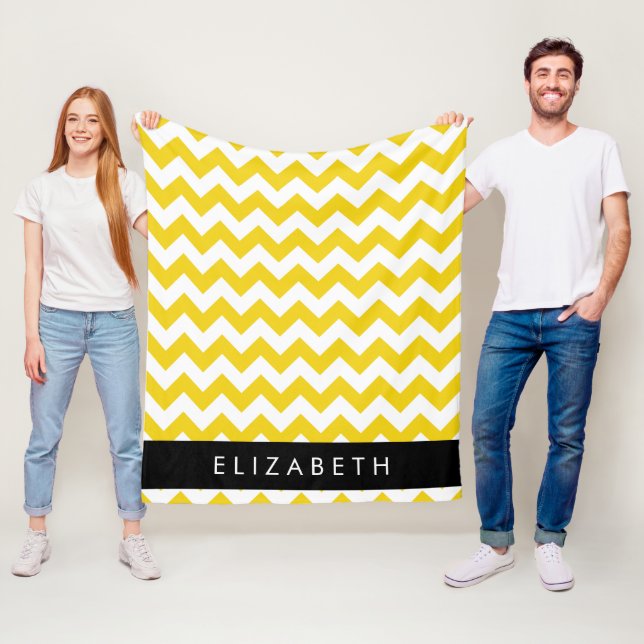 Couverture Polaire Zigzag Jaune, Chevron Jaune, Votre Nom (En situation)