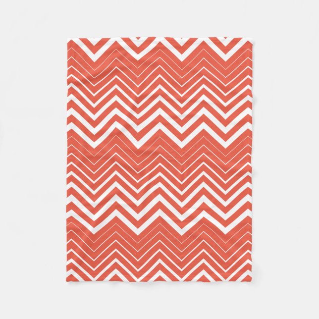 Couverture Polaire Zigzag Orange Et Blanc Chevron (Devant)