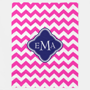 Couverture Polaire Zigzag rose et blanc monogramme Chevron