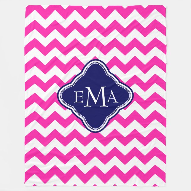 Couverture Polaire Zigzag rose et blanc monogramme Chevron (Devant)