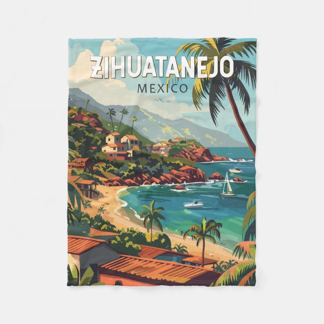 Couverture Polaire Zihuatanejo Mexique Travel Art Vintage (Devant)