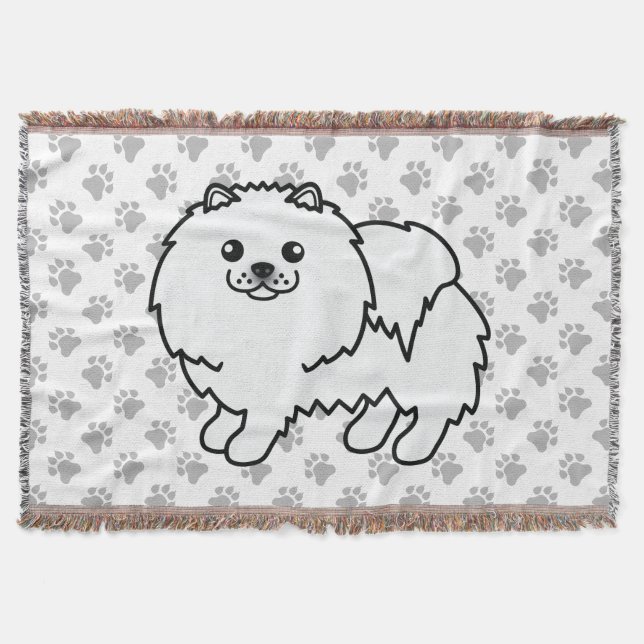 Couverture Pomeranian Blanc Chien de Dessin Animé Mignon & Pa (Devant)
