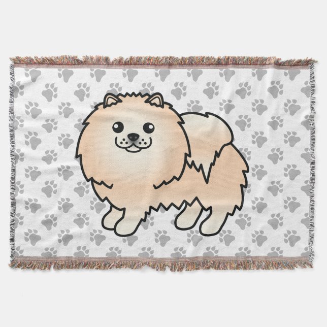 Couverture Pomeranian crème Chien de dessin animé mignon & Pa (Devant)