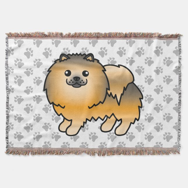 Couverture Pomeranian Sable Orange Chien de Dessin Animé Mign (Devant)