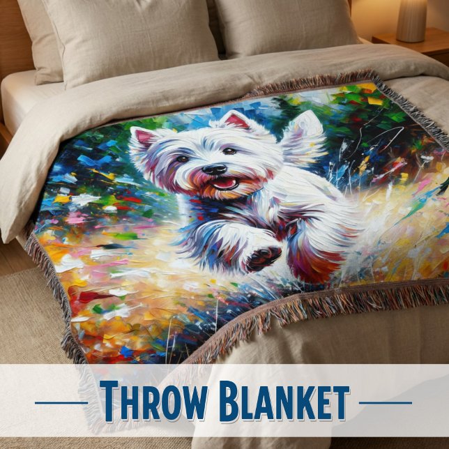 Couverture Portrait de Chien West Highland White Terrier "Wes (Premium West Highland Terrier Woven Throw - Bold Dog Art)