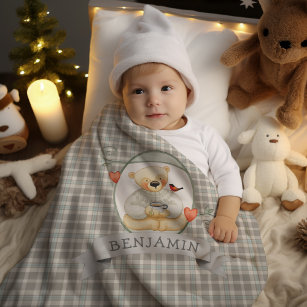 Couverture Pour Bébé Baby Boy Plaid avec ours en peluche et nom