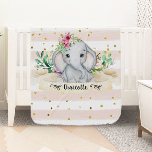 Couverture Pour Bébé Baby Elephant and Flowers Baby Blanket