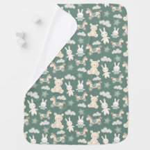 Bébé couverture avec ours, lapin et cheval en vert